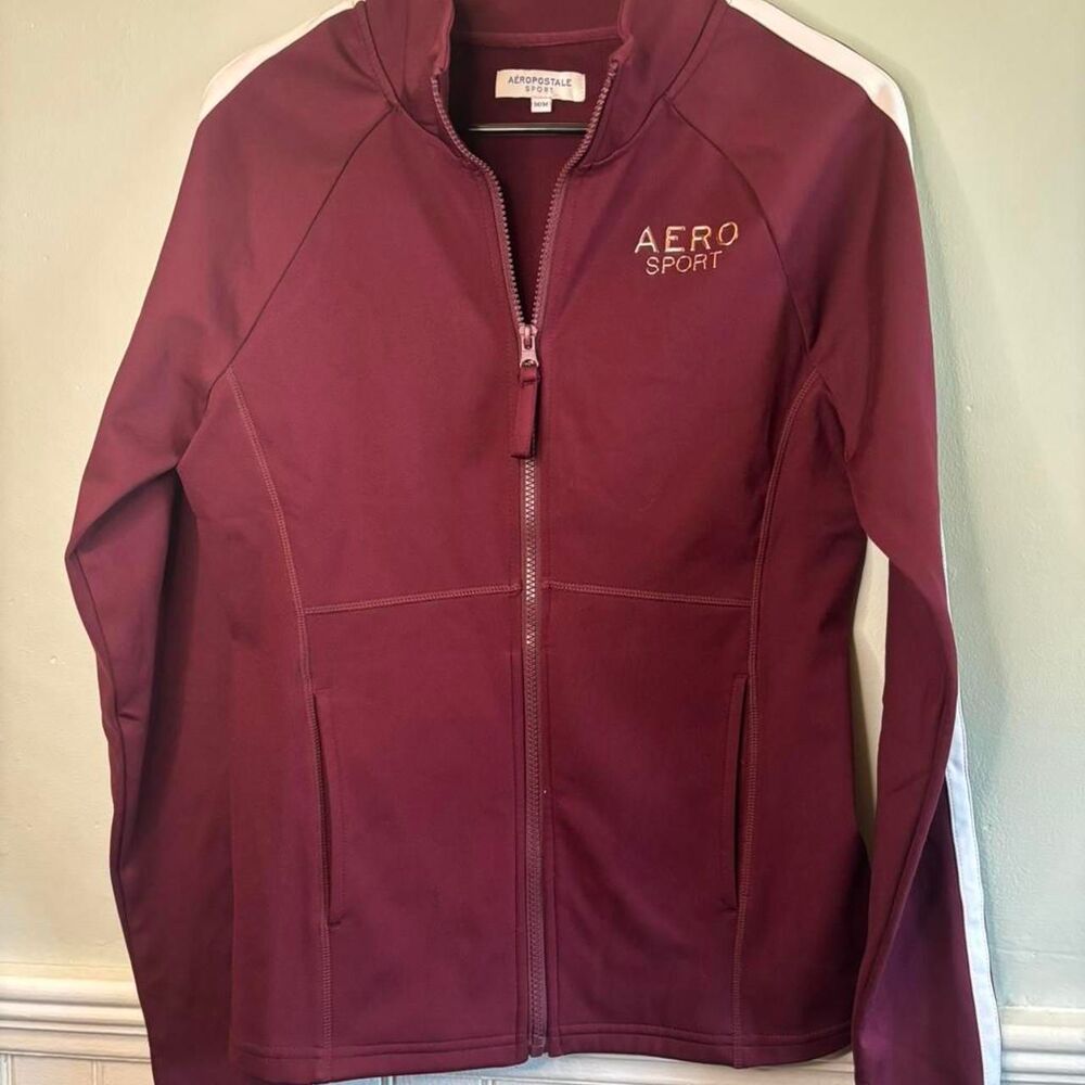 Aeropostale Sport Burgundy Zip Up Jacket Athletic Track Top Medium